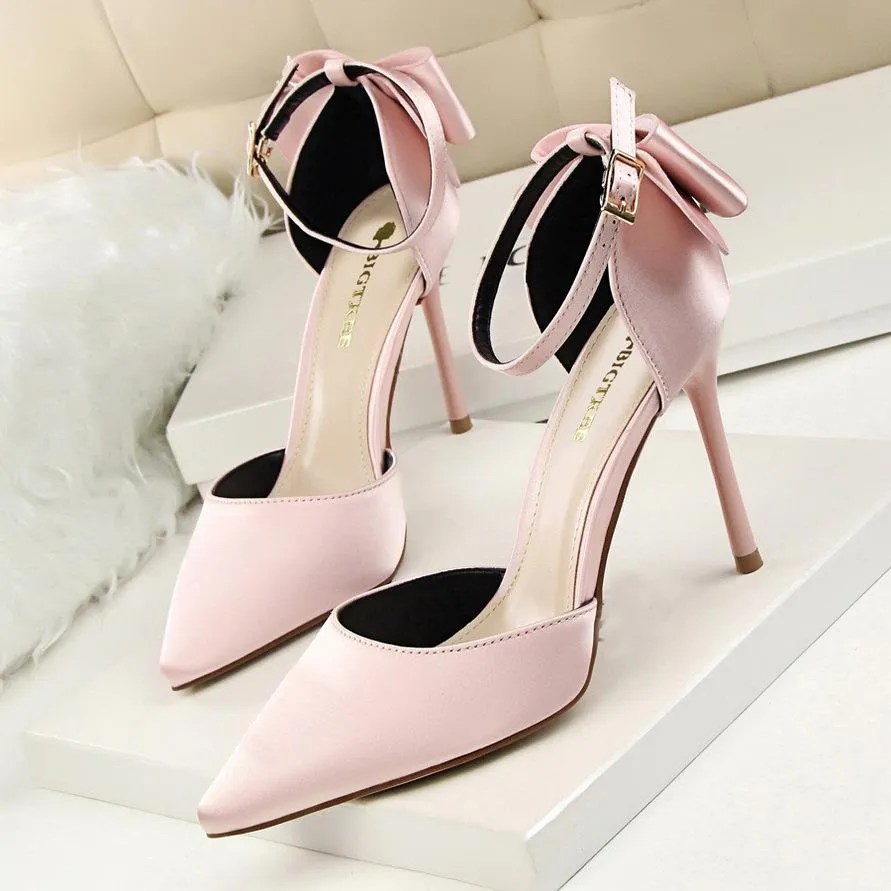 Chicvane Satin Pointed Toe Stiletto Heel with Bowknot Bridal Shoes