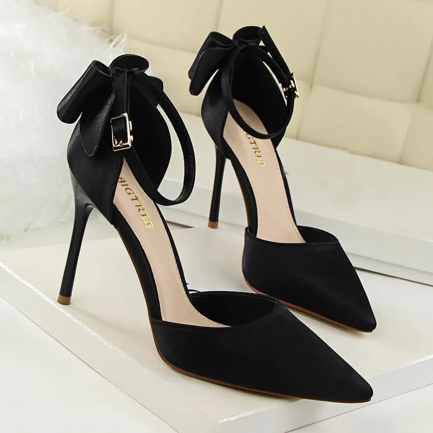 Chicvane Satin Pointed Toe Stiletto Heel with Bowknot Bridal Shoes