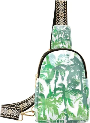 Coconut Tree Small Sling Bag for Women,Leather Fanny Pack,Crossbody Waist Bag With Adjustable Guitar Strap