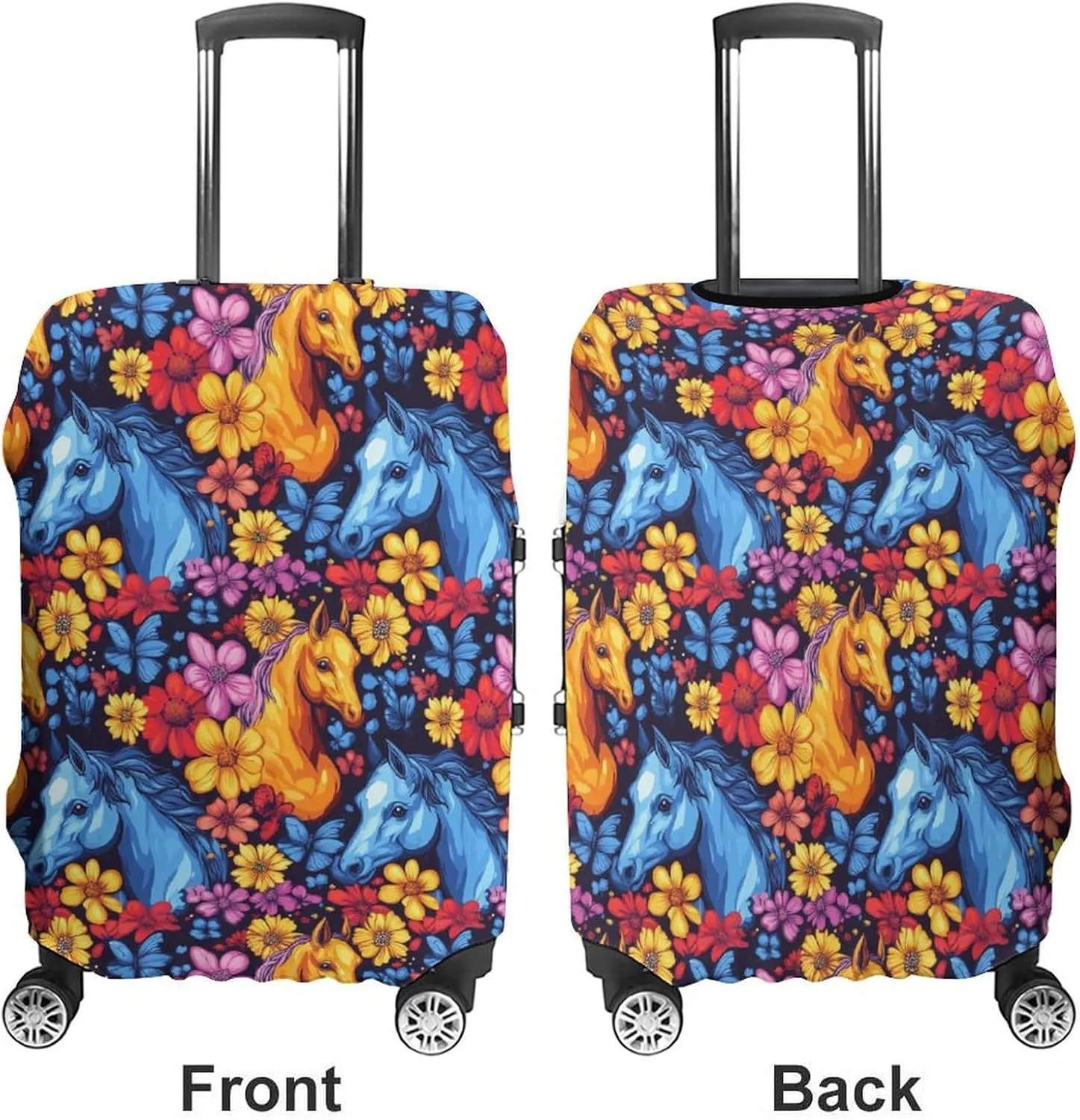 Colorful Horse Flowers Travel Suitcase Protector Luggage Cover Protective Washable Anti-scratch Baggage Cover