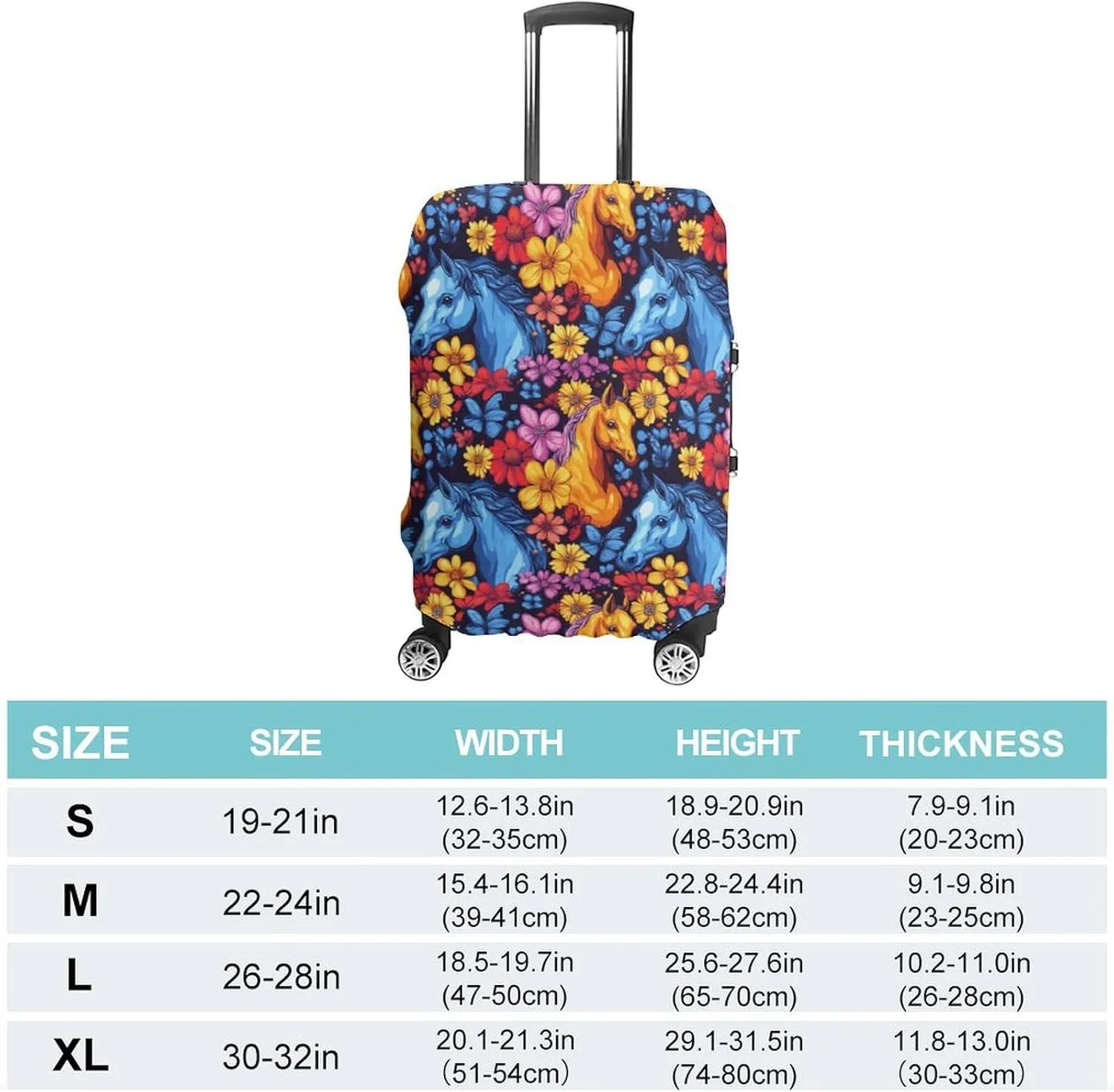 Colorful Horse Flowers Travel Suitcase Protector Luggage Cover Protective Washable Anti-scratch Baggage Cover