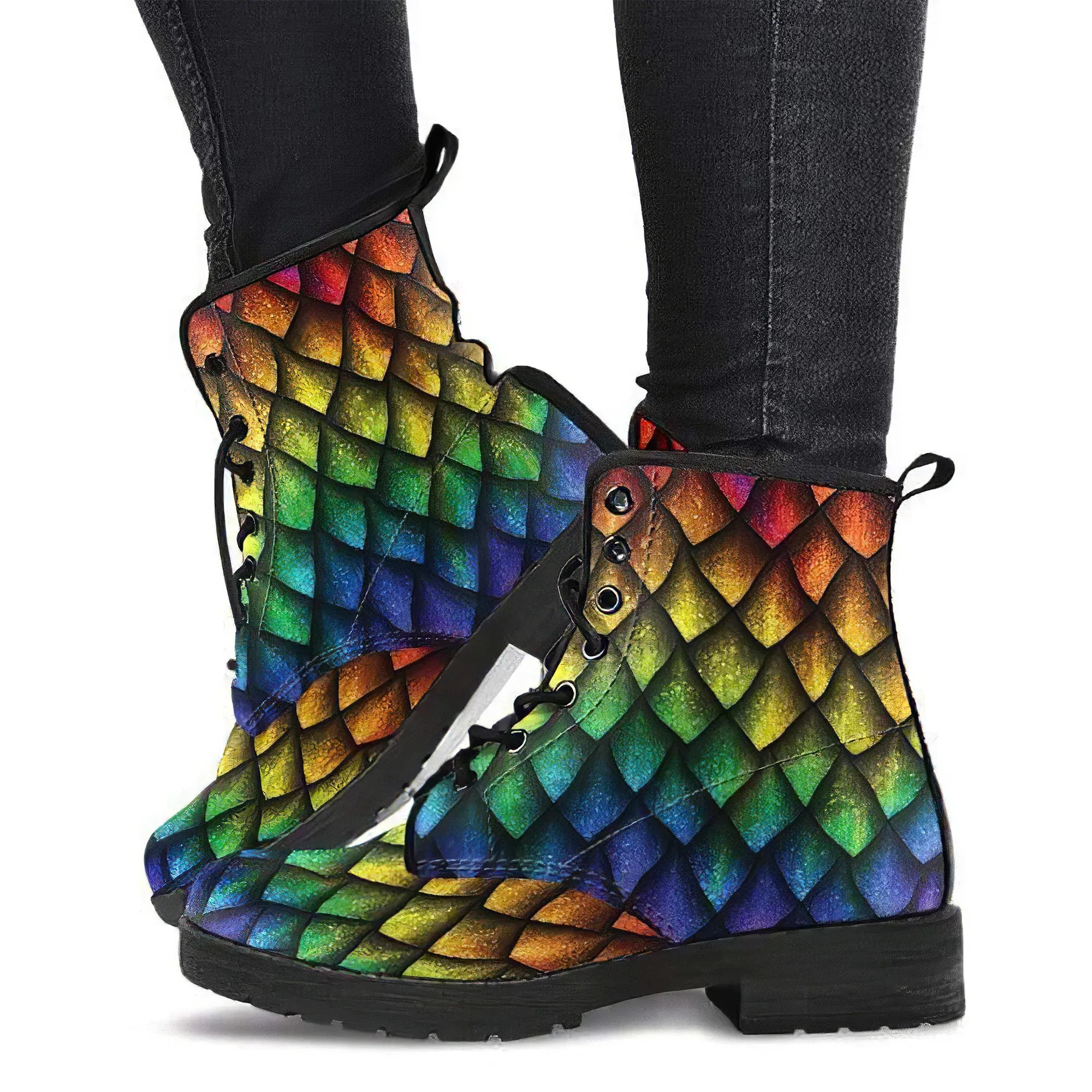Combat Boots for Women - Dragon 4 Handcrafted Boots | Unique Custom Faux Leather Shoes, Cruelty-free Vegan Handmade Lace Up