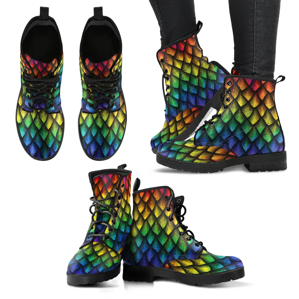 Combat Boots for Women - Dragon 4 Handcrafted Boots | Unique Custom Faux Leather Shoes, Cruelty-free Vegan Handmade Lace Up