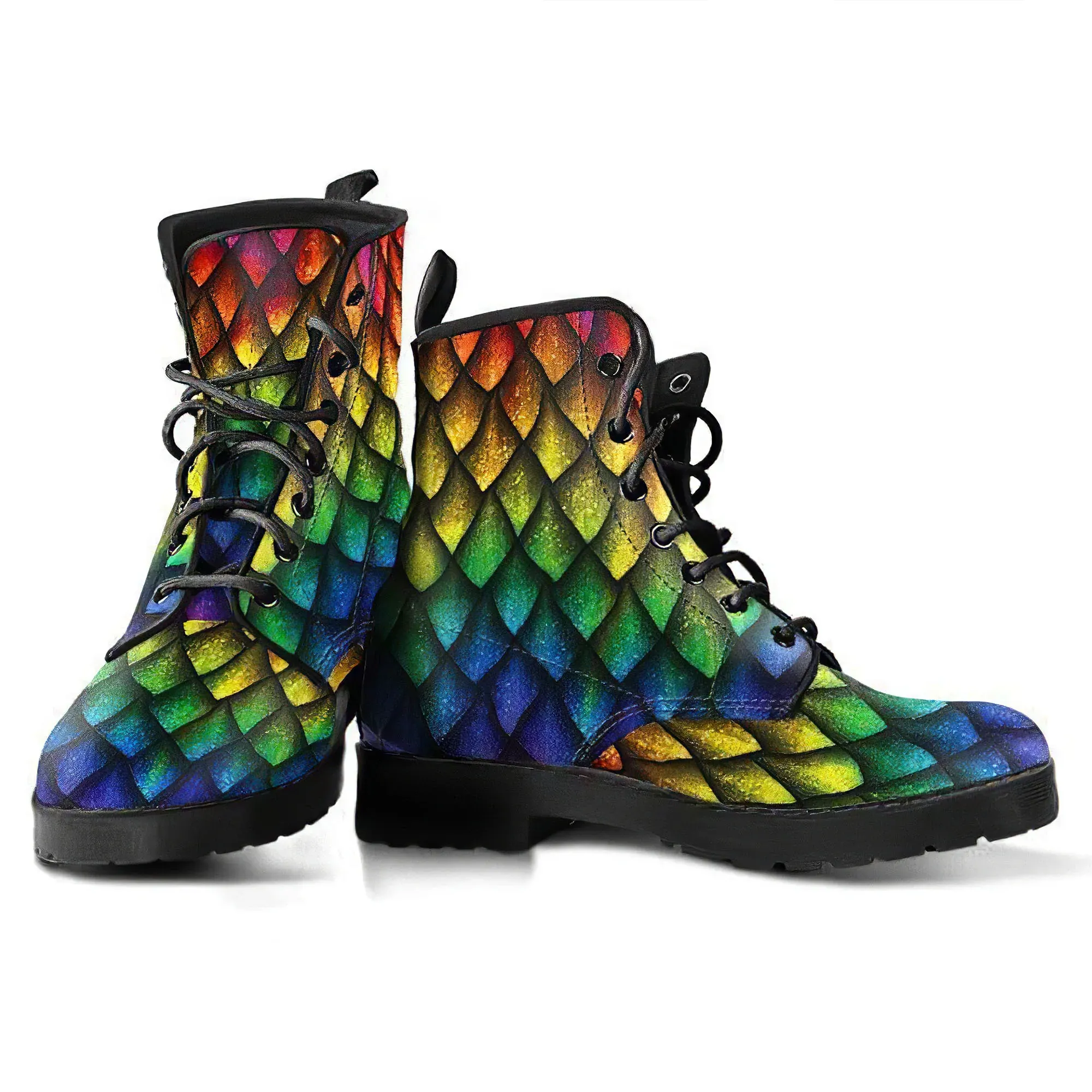 Combat Boots for Women - Dragon 4 Handcrafted Boots | Unique Custom Faux Leather Shoes, Cruelty-free Vegan Handmade Lace Up