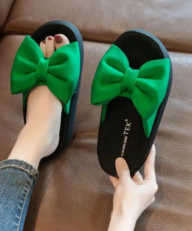 Comfy Green Platform Bow Stylish Splicing Slide Sandals LY8254
