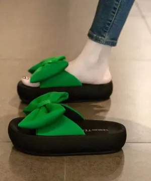 Comfy Green Platform Bow Stylish Splicing Slide Sandals LY8254
