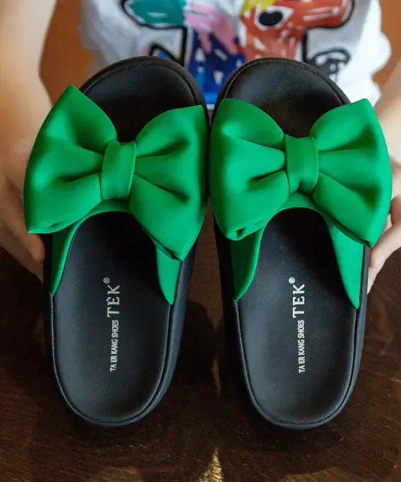 Comfy Green Platform Bow Stylish Splicing Slide Sandals LY8254
