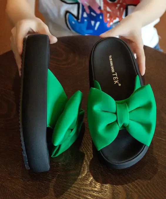 Comfy Green Platform Bow Stylish Splicing Slide Sandals LY8254