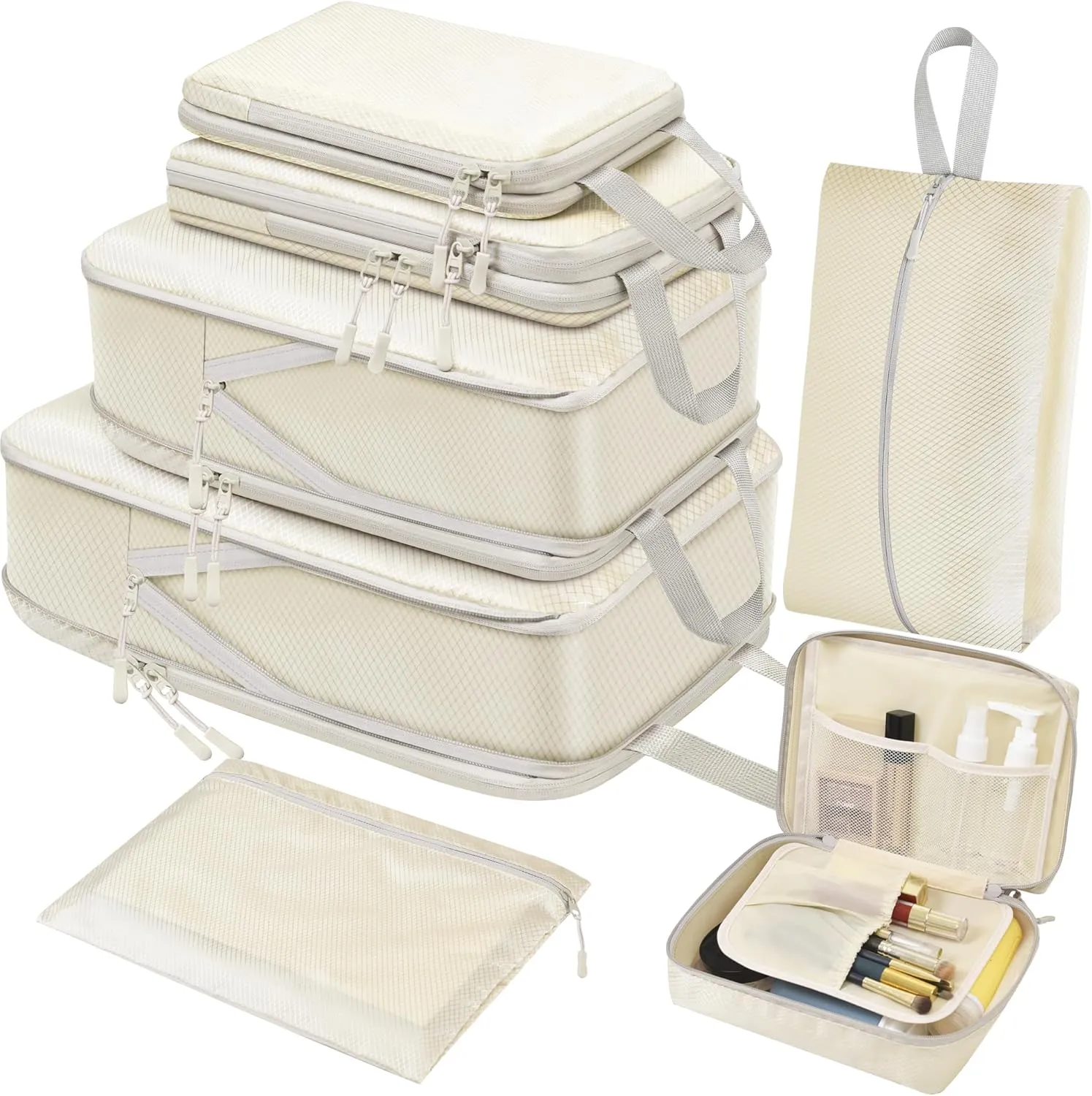 Compression Packing Cubes, 7 PCS Travel Luggage Packing Organizers Extensible Suitcase Organiser Bags Set for Travel Essentials Bag or Home Storage