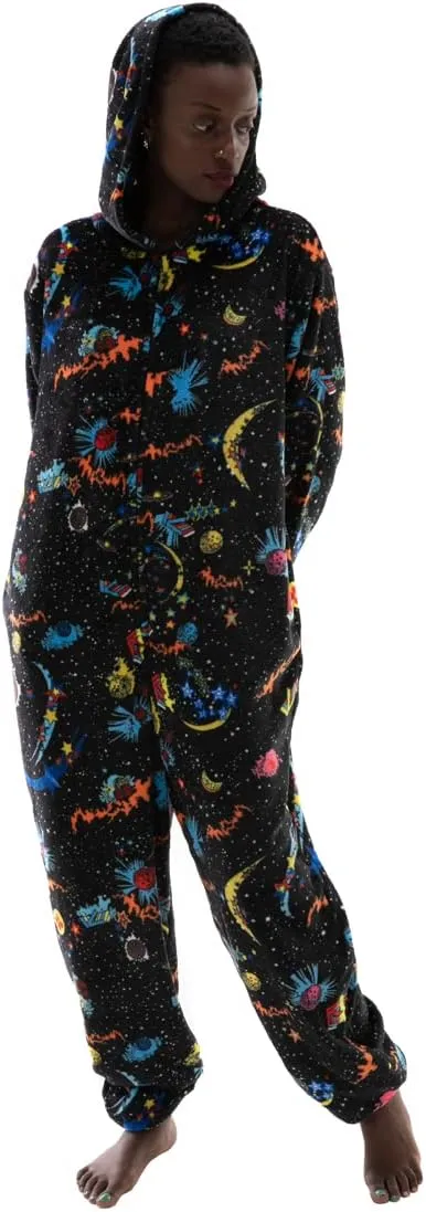 COSUSKET Snug Fit Flannel Onesie Pajamas for Women Tie Dye Costume