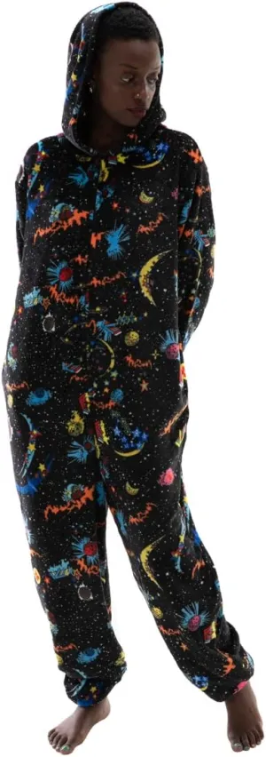 COSUSKET Snug Fit Flannel Onesie Pajamas for Women Tie Dye Costume