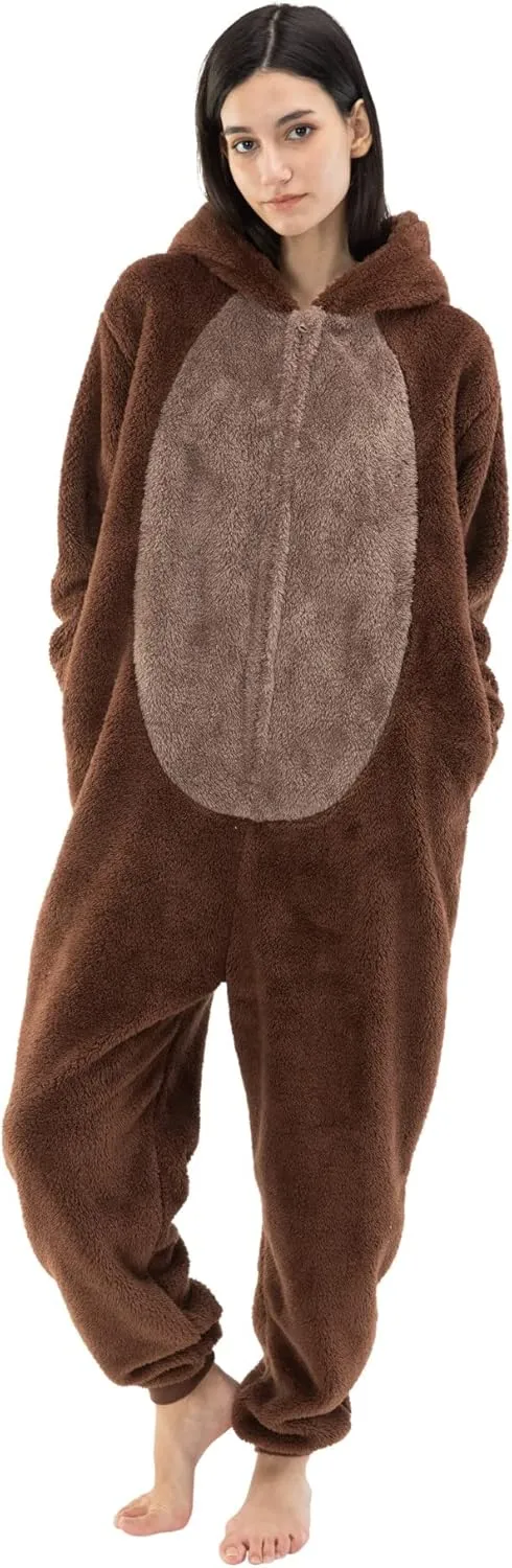 COSUSKET Snug Fit Unisex Adult Onesie Pajamas, Flannel Cosplay Animal One Piece Halloween Costume Sleepwear Homewear