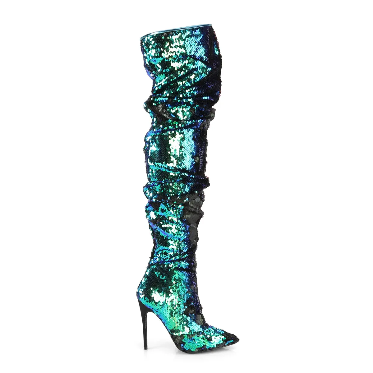 COURTLY-3011 Pleaser Green Iridescent Sequins Sexy Single Sole Shoes (Fetish Footwear)