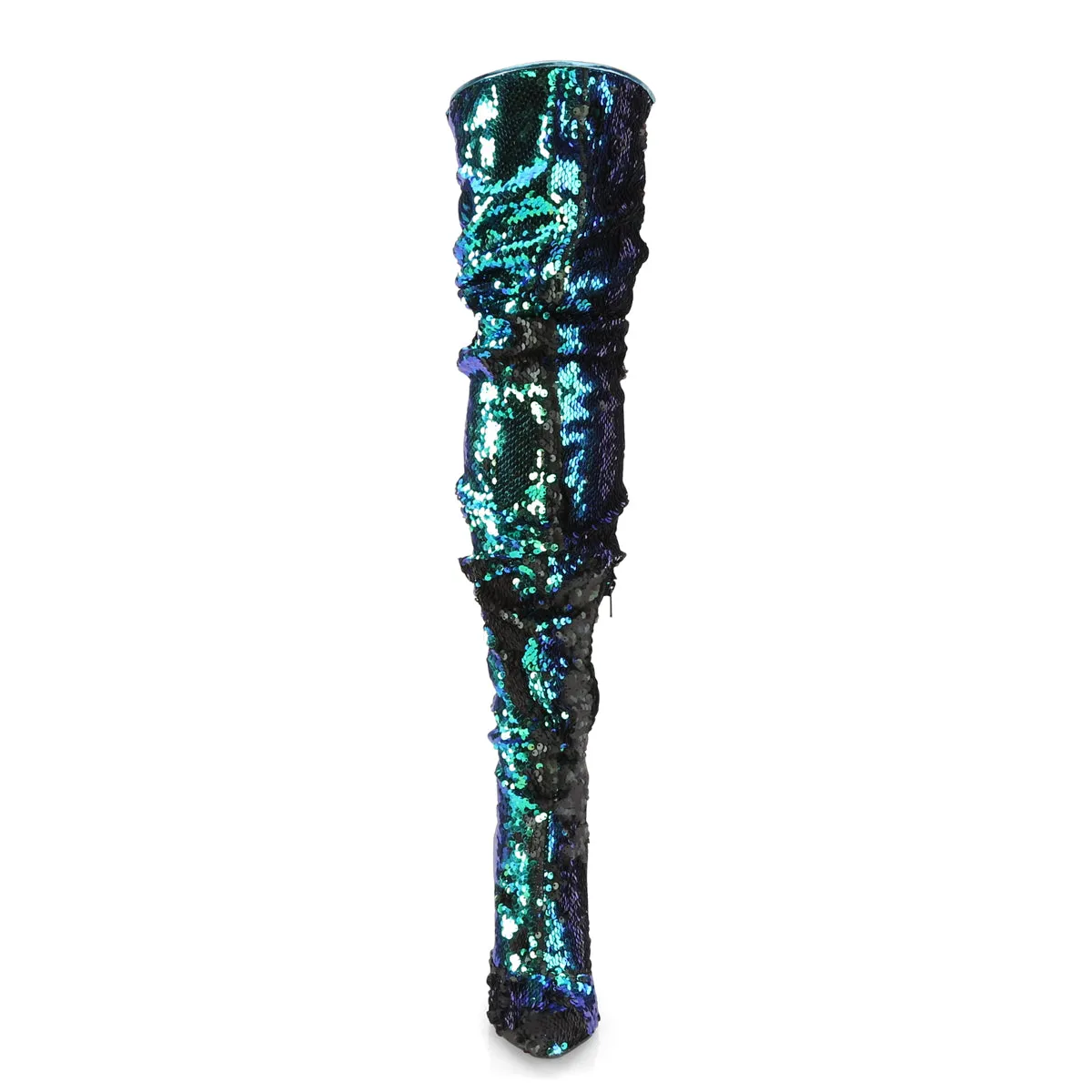 COURTLY-3011 Pleaser Green Iridescent Sequins Sexy Single Sole Shoes (Fetish Footwear)