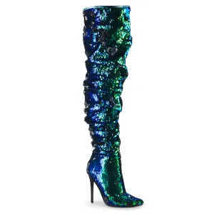 COURTLY-3011 Pleaser Green Iridescent Sequins Sexy Single Sole Shoes (Fetish Footwear)
