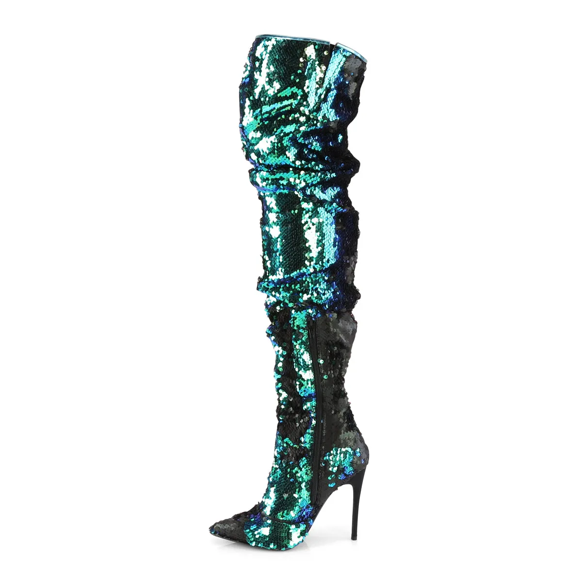 COURTLY-3011 Pleaser Green Iridescent Sequins Sexy Single Sole Shoes (Fetish Footwear)