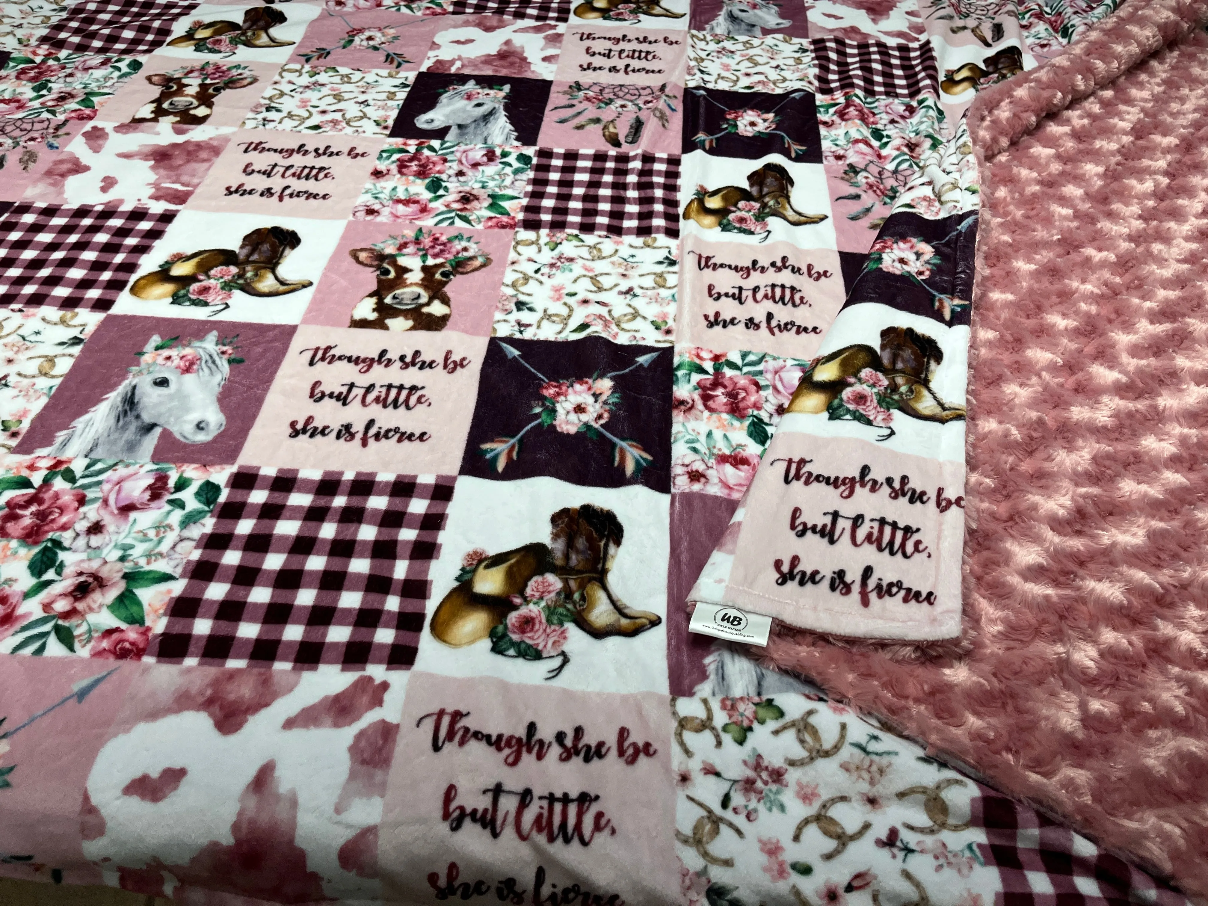 CowGirl in Pink Rosewater Minky Blanket *Choose Size & Backing