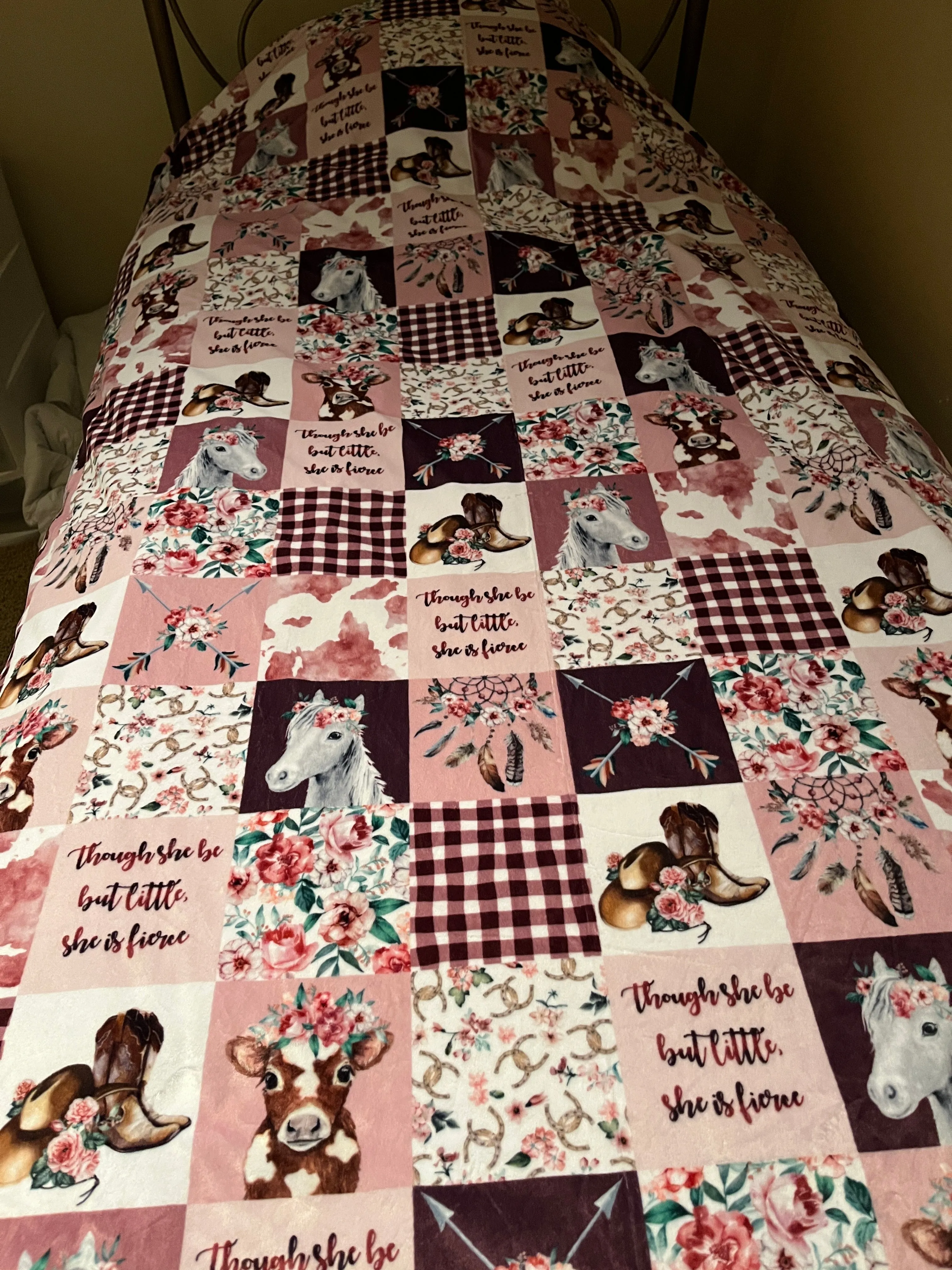 CowGirl in Pink Rosewater Minky Blanket *Choose Size & Backing