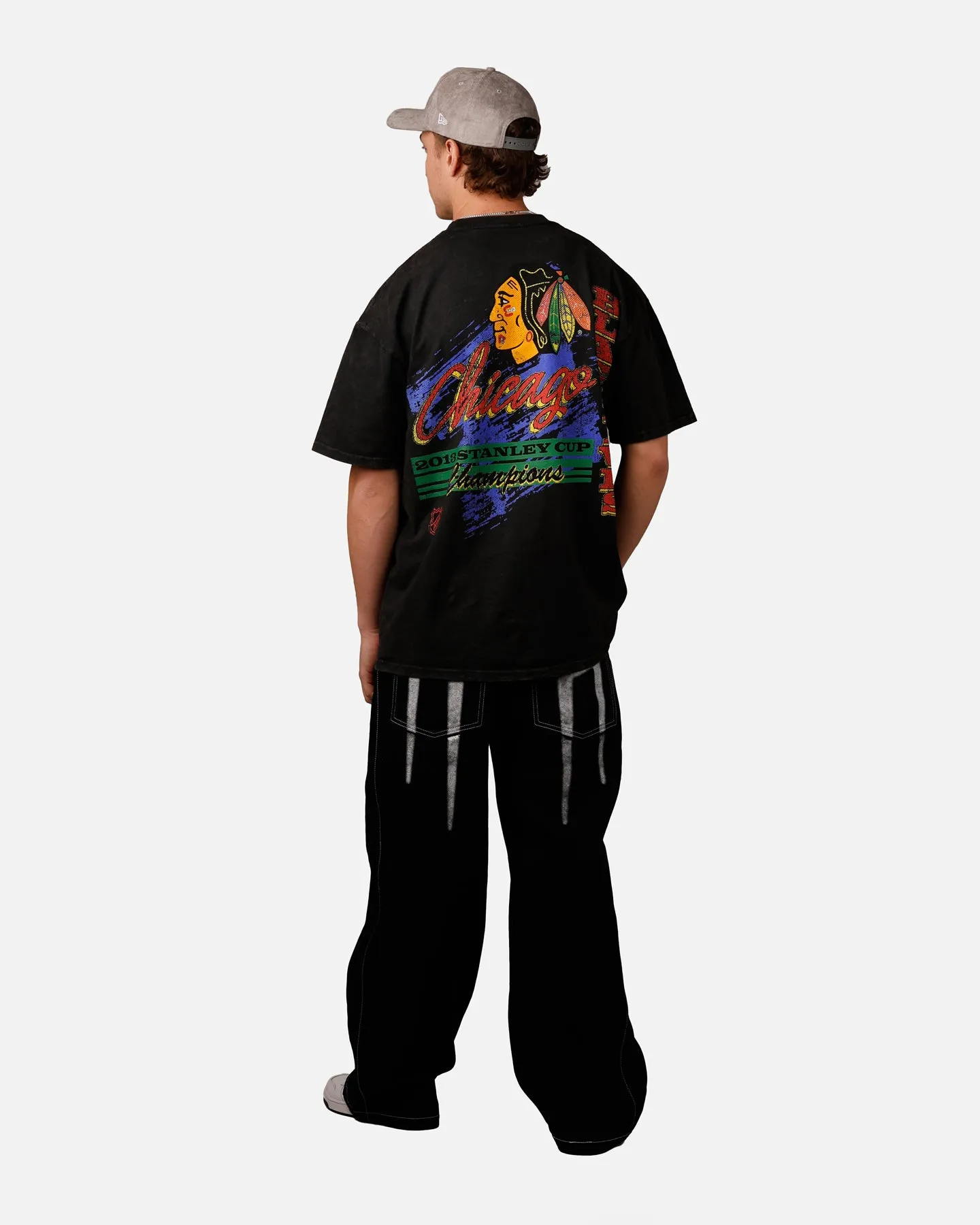 Culture Kings Chicago Blackhawks Vintage T-Shirt Black Acidwash