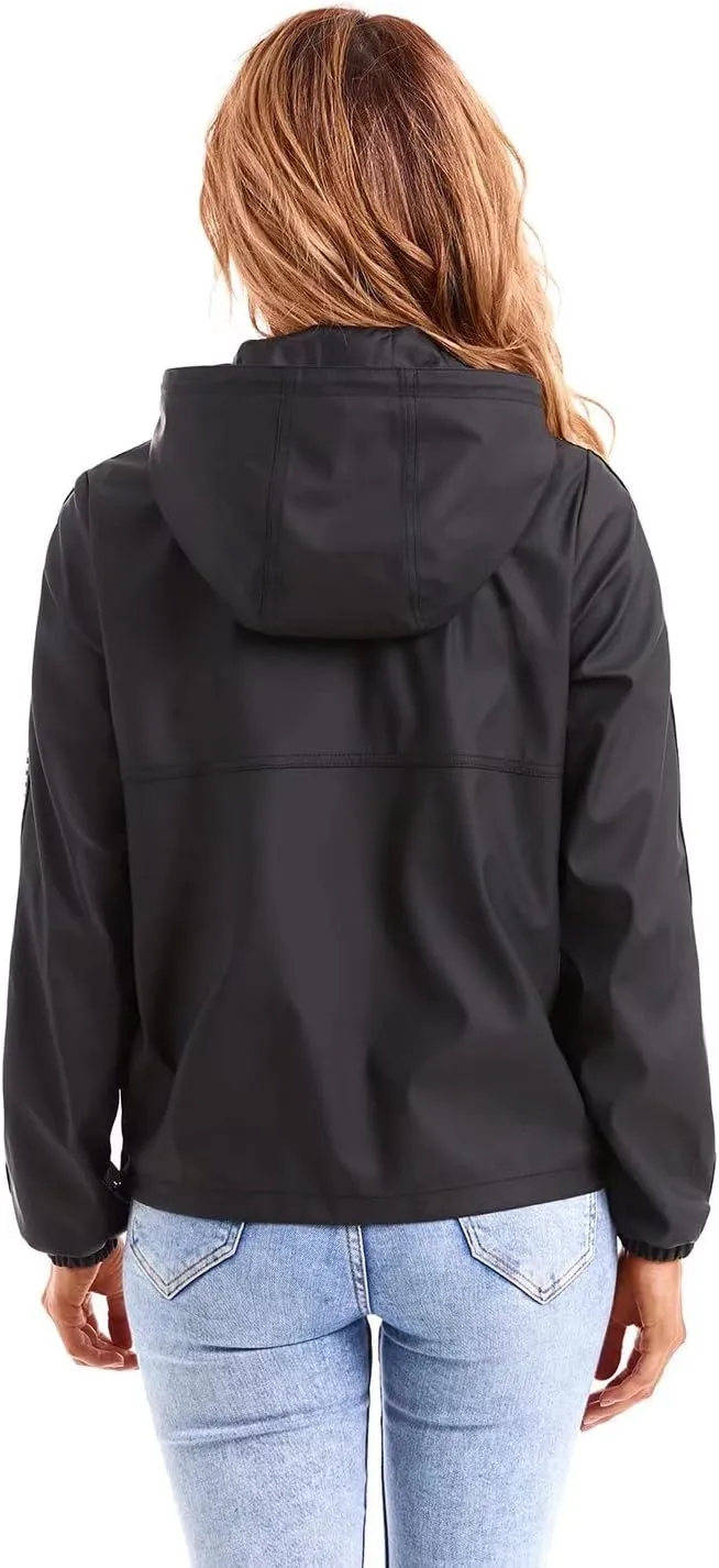 DIASHINY Fall Hooded Loose Jacket For Women, Zip Up Rain Coat Windbreaker