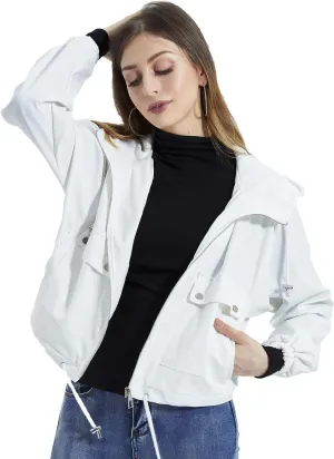 DIASHINY Fall Hooded Loose Jacket For Women, Zip Up Rain Coat Windbreaker