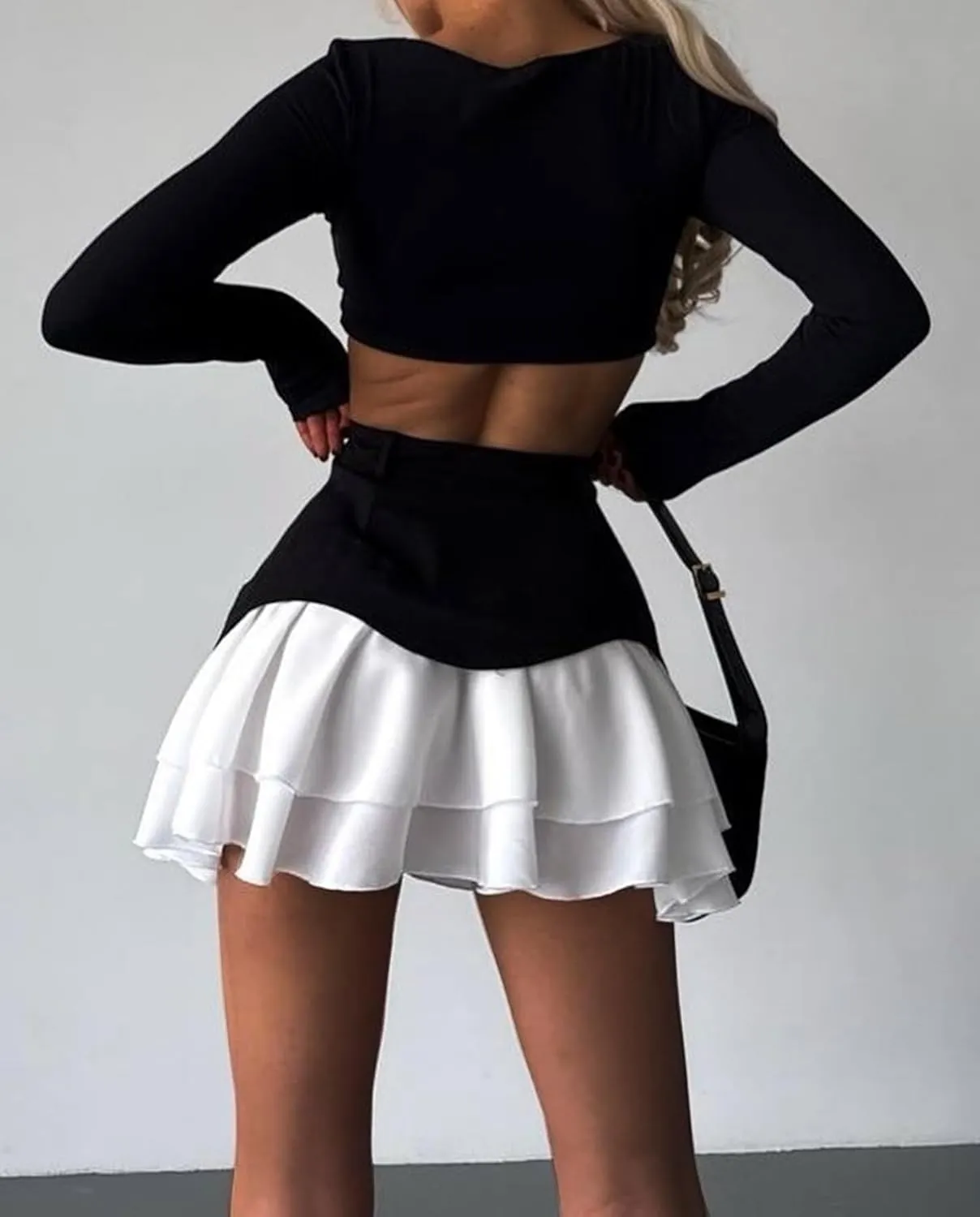 Ecirod Womens Summer Color Block Tiered Layer A Line Pleated Mini Skirt High Waisted Ruffle Hem Y2k Jean Short Skirts