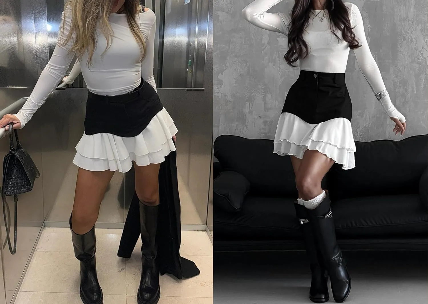Ecirod Womens Summer Color Block Tiered Layer A Line Pleated Mini Skirt High Waisted Ruffle Hem Y2k Jean Short Skirts