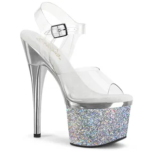 ESTEEM-708CHLG Pleaser Clear/Silver Chrome-Multi Glitter Sexy Platform Shoes (Pole Dancing Heels)