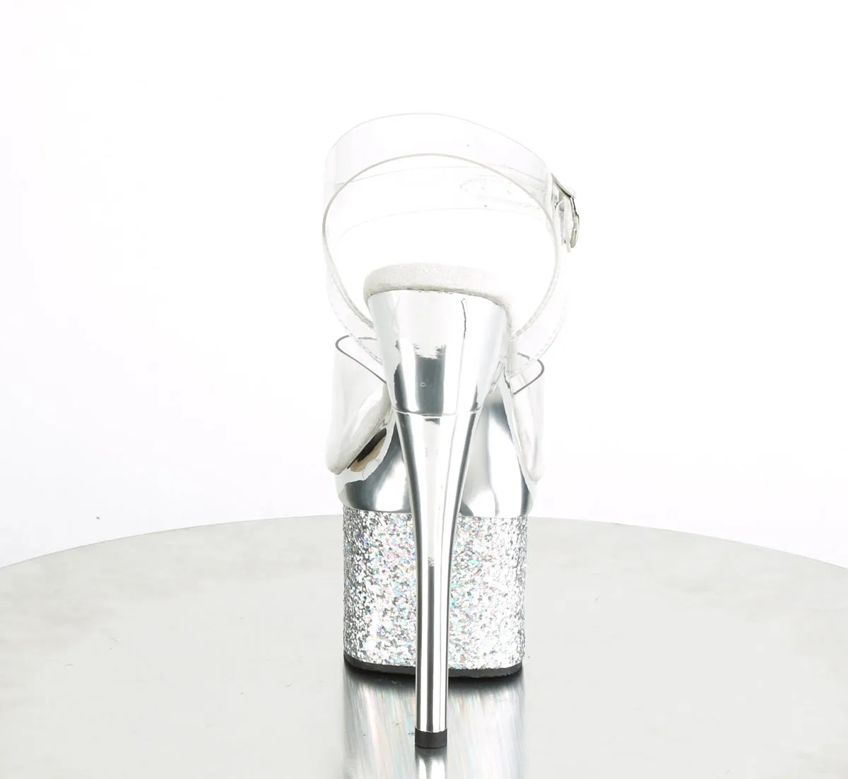 ESTEEM-708CHLG Pleaser Clear/Silver Chrome-Multi Glitter Sexy Platform Shoes (Pole Dancing Heels)