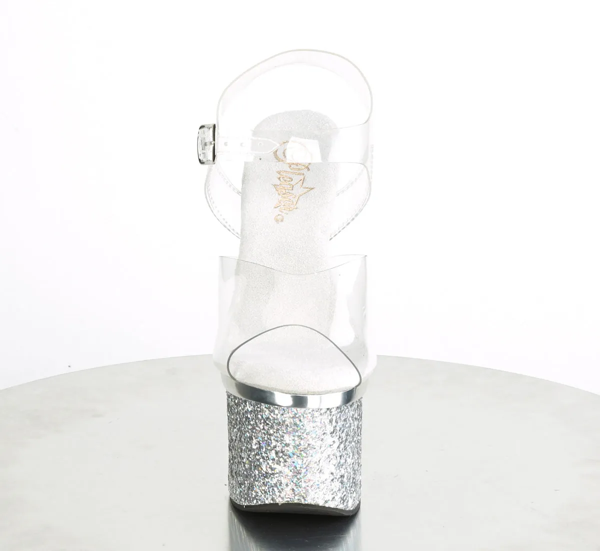 ESTEEM-708CHLG Pleaser Clear/Silver Chrome-Multi Glitter Sexy Platform Shoes (Pole Dancing Heels)