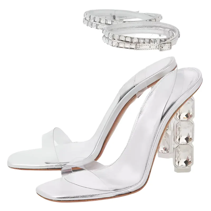 European American Style Rhinestone High Heel Sandals – Women's Sexy Summer Shoes, Silver Green, Elegant & Stylish