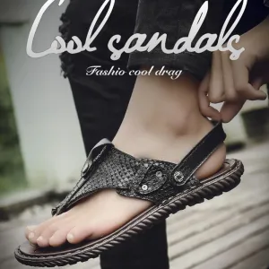 Fashion Genuine Leather Outdoor Beach Men's Sandals Flip-flops