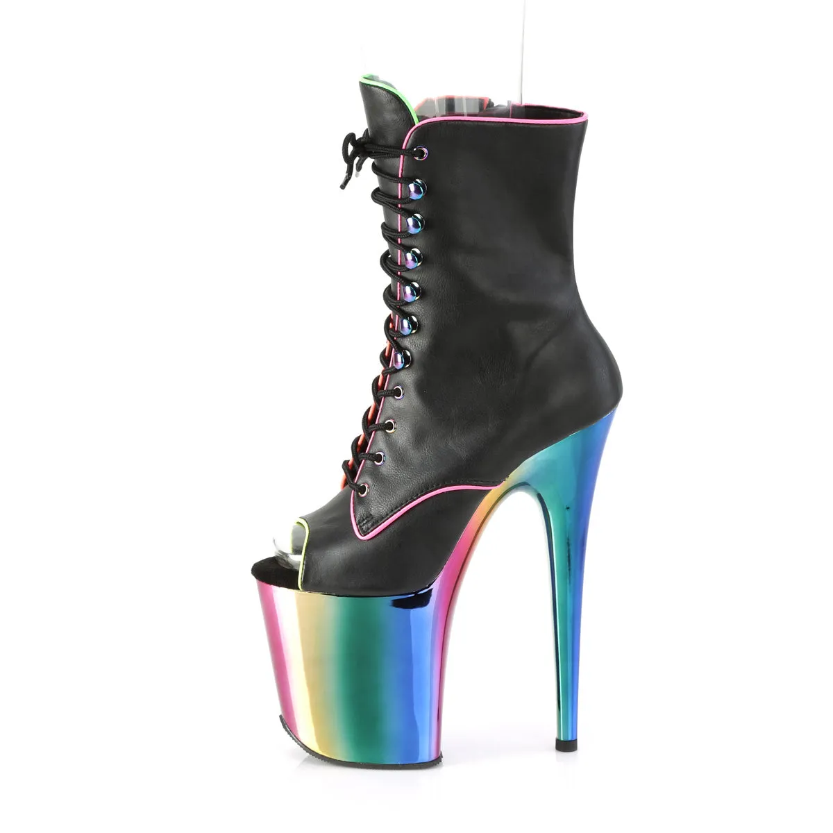 FLAMINGO-1021RC-02 Pleaser Black/Rainbow Chrome Sexy Platform Shoes (Pole Dancing Heels)