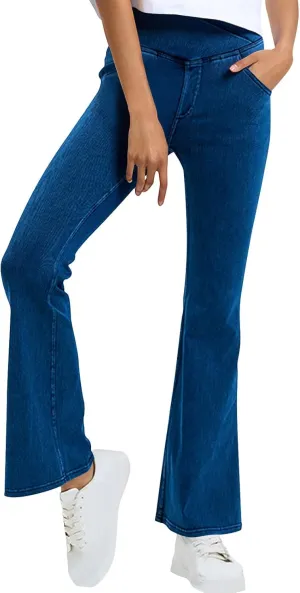 Flare Jeans for Women Ladies High Waist Bell Bottom Pants Trendy Stretch Yoga Flare Leggings with Pockets