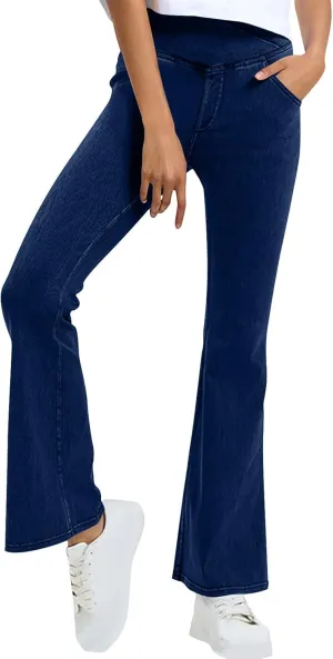Flare Jeans for Women Ladies High Waist Bell Bottom Pants Trendy Stretch Yoga Flare Leggings with Pockets