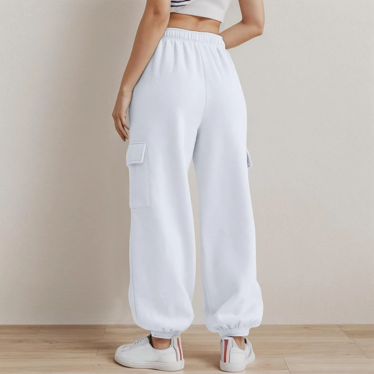 Fleece Cargo Sweatpants for Women Stretch High Waisted Joggers with Pockets Baggy Soft Cinch Bottom Athletic Pants