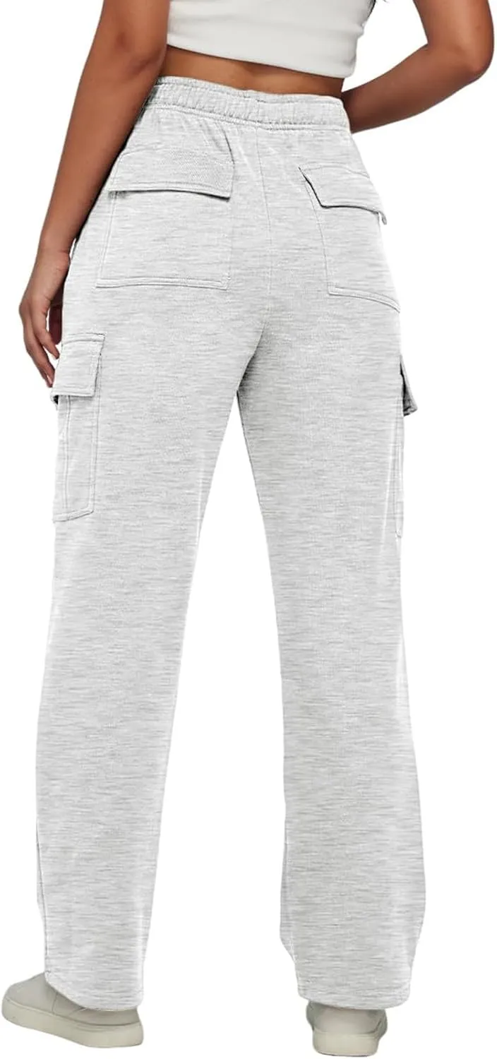 Fleece Cargo Sweatpants for Women Stretch High Waisted Joggers with Pockets Baggy Soft Cinch Bottom Athletic Pants