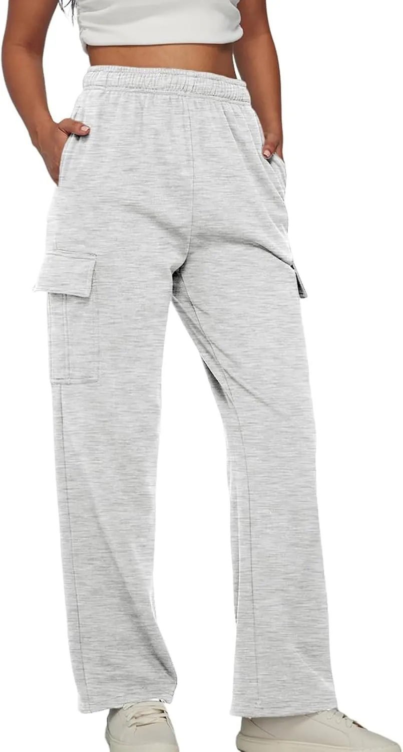 Fleece Cargo Sweatpants for Women Stretch High Waisted Joggers with Pockets Baggy Soft Cinch Bottom Athletic Pants