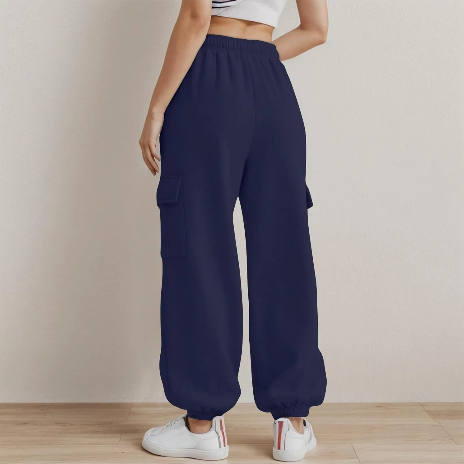 Fleece Cargo Sweatpants for Women Stretch High Waisted Joggers with Pockets Baggy Soft Cinch Bottom Athletic Pants