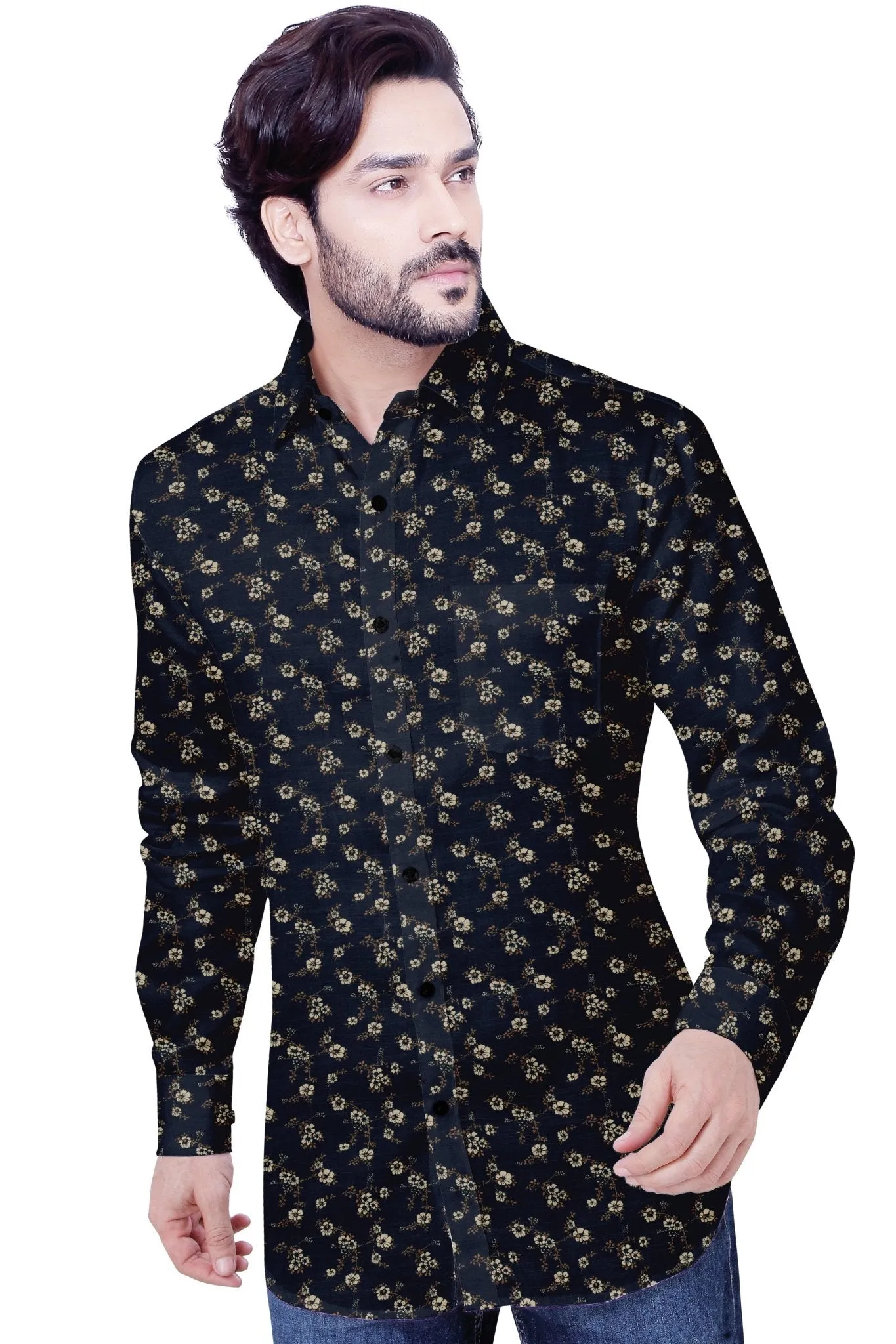 Floral Navy Printed Cotton Shirt