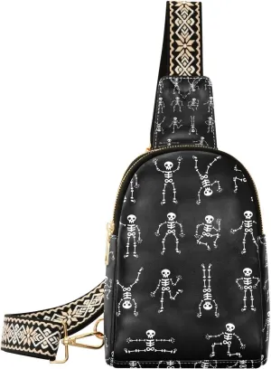 Funny Skull Small Sling Bag for Women,Leather Fanny Pack,Crossbody Waist Bag With Adjustable Guitar Strap