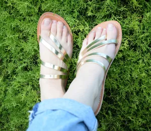 Gold sandals, Handmade sandals, High Quality Genuine Leather. Classic and stylish, all leather, handmade sandals, NAFSIKA