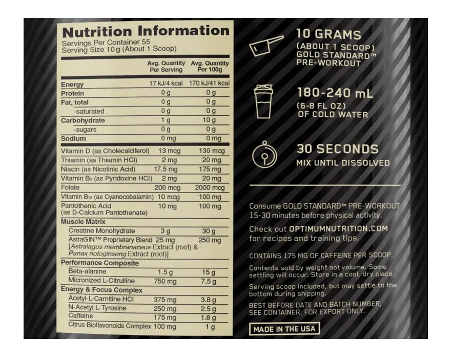 Gold Standard Pre-Workout - Blueberry Lemonade 500g