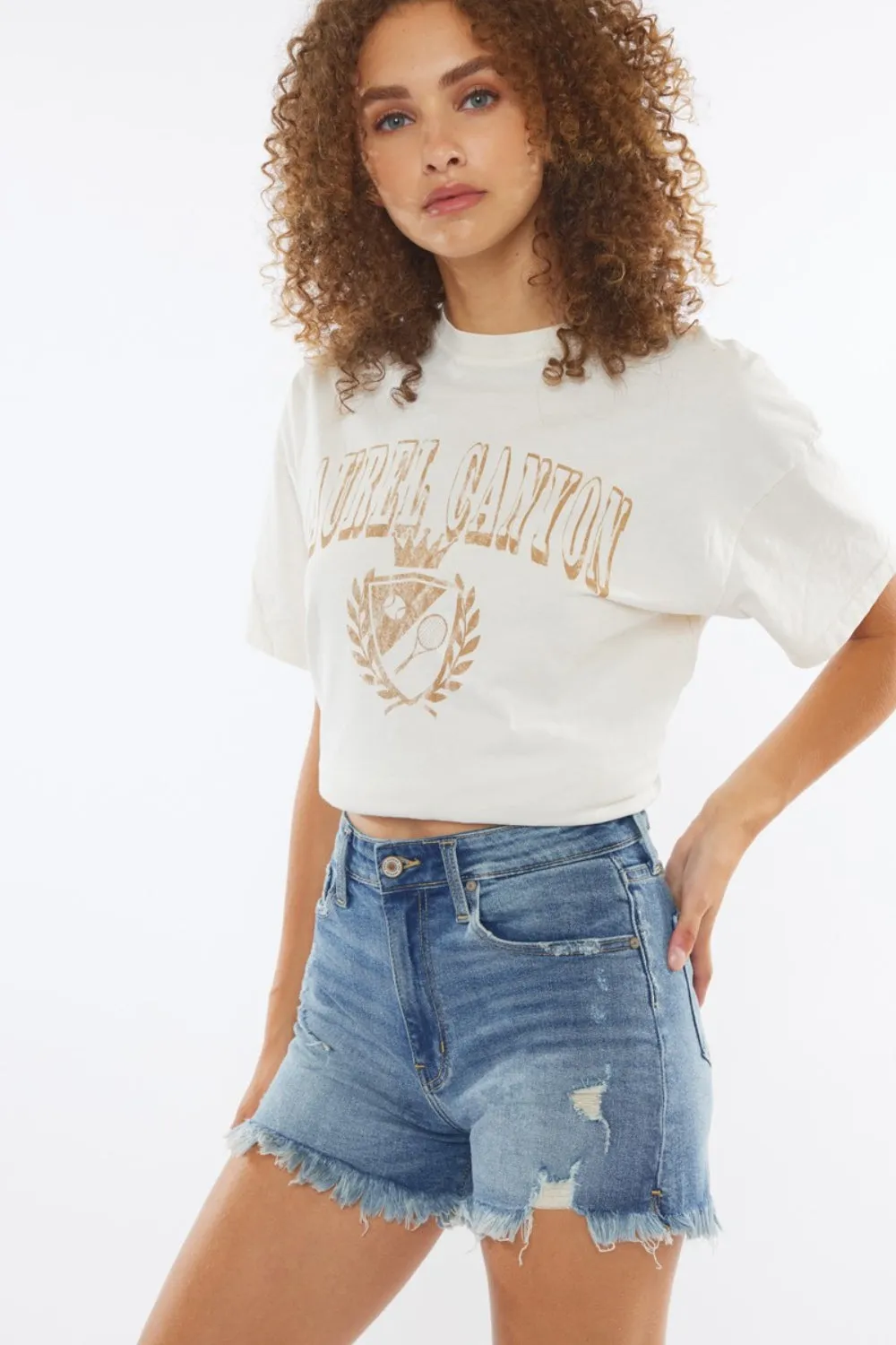 Hazel Blues® |  Kancan High Rise Frayed Hem Denim Shorts