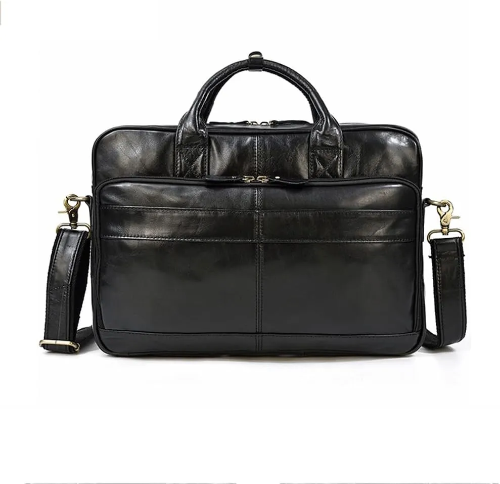 HBJWOV Men's Leather Briefcase Retro Business Tote Cowhide Shoulder Crossbody Bag Computer Bag Commuter Bag