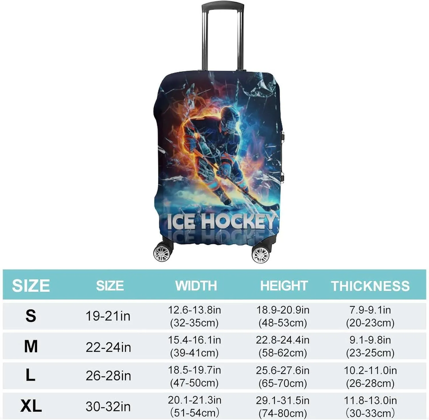 Ice Breaking Flame Hockey Player Travel Suitcase Protector Luggage Cover Protective Washable Anti-scratch Baggage Cover