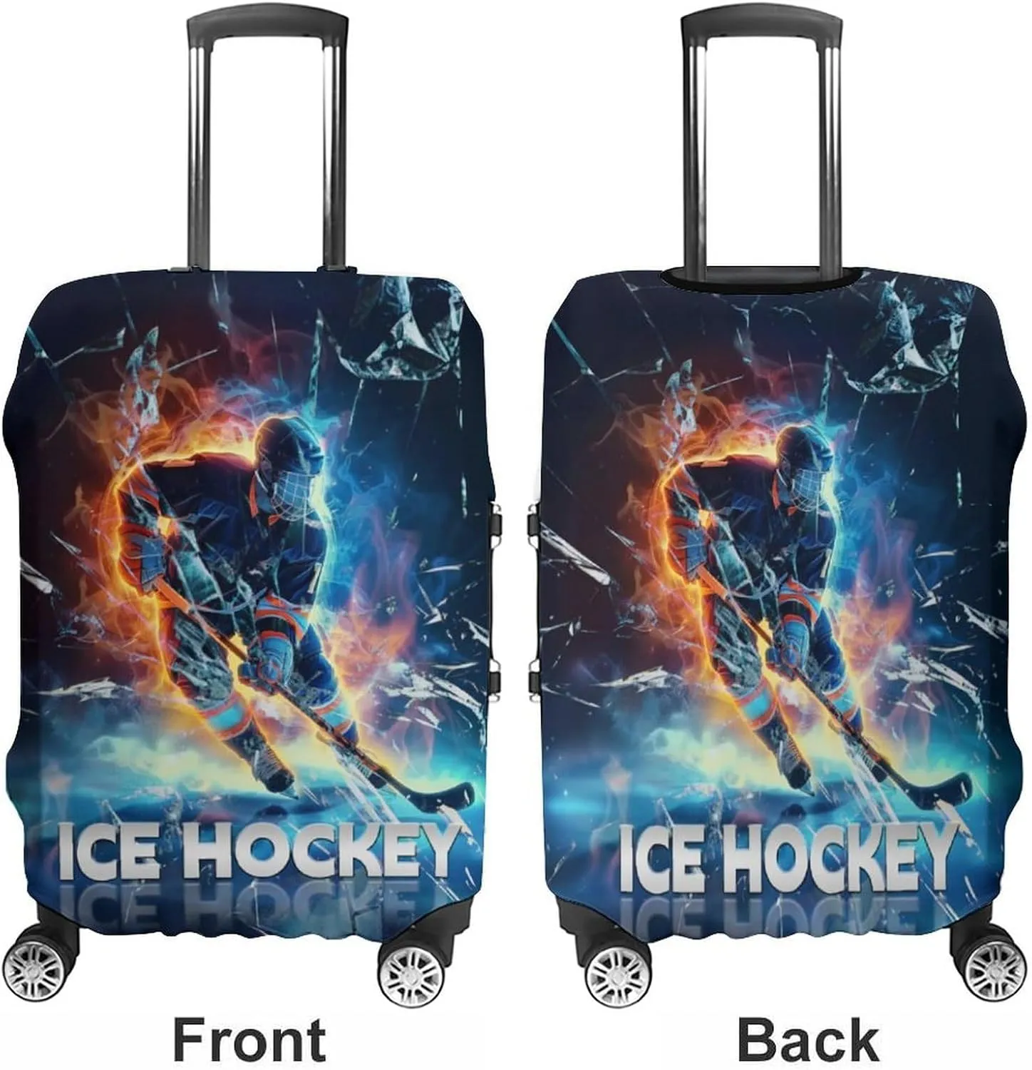 Ice Breaking Flame Hockey Player Travel Suitcase Protector Luggage Cover Protective Washable Anti-scratch Baggage Cover