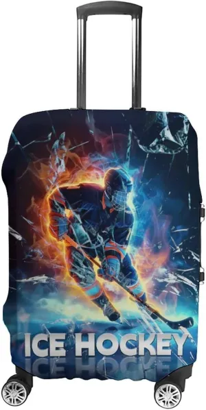 Ice Breaking Flame Hockey Player Travel Suitcase Protector Luggage Cover Protective Washable Anti-scratch Baggage Cover