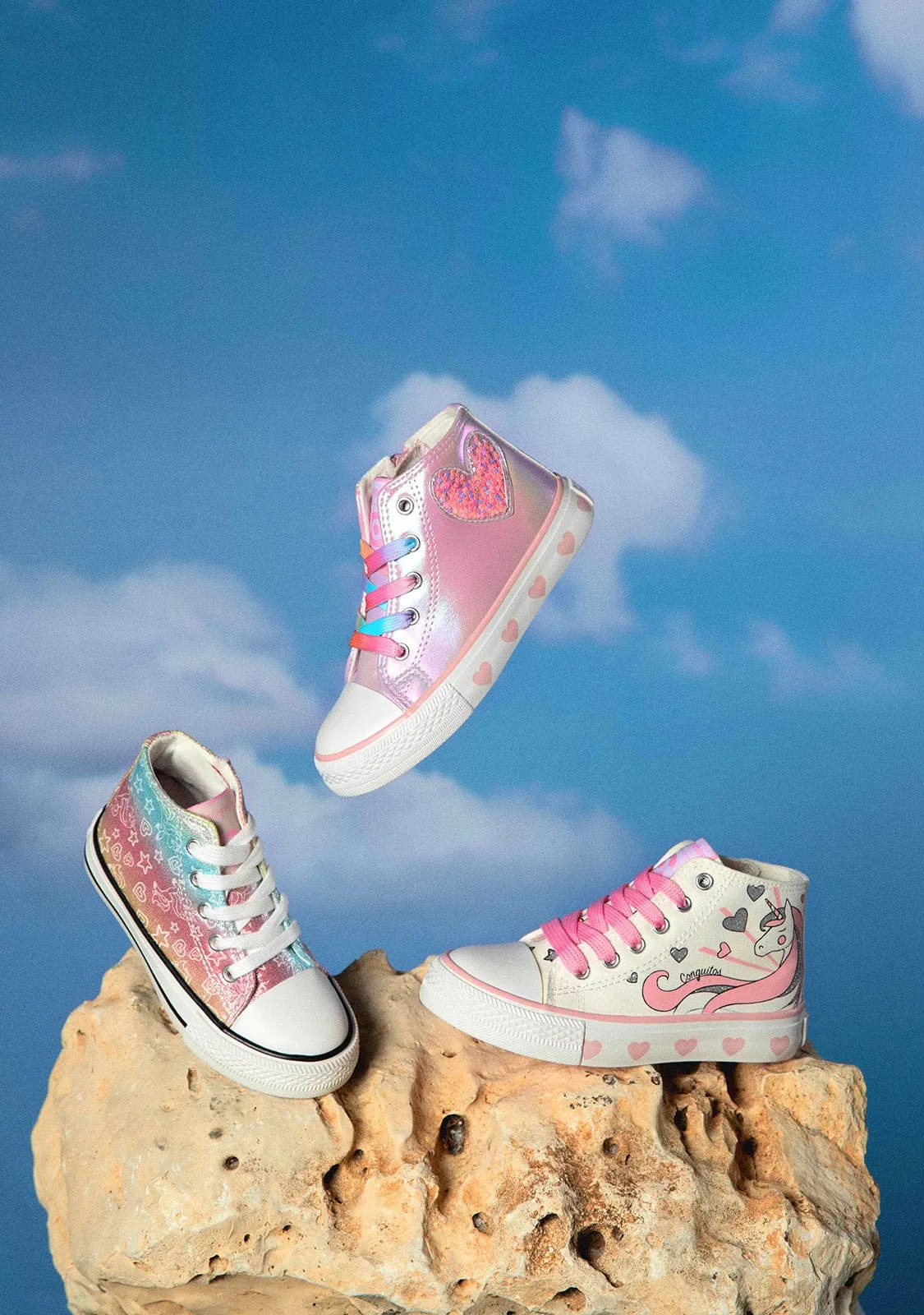 Iridescent Pink Heart Hi-Top Sneakers