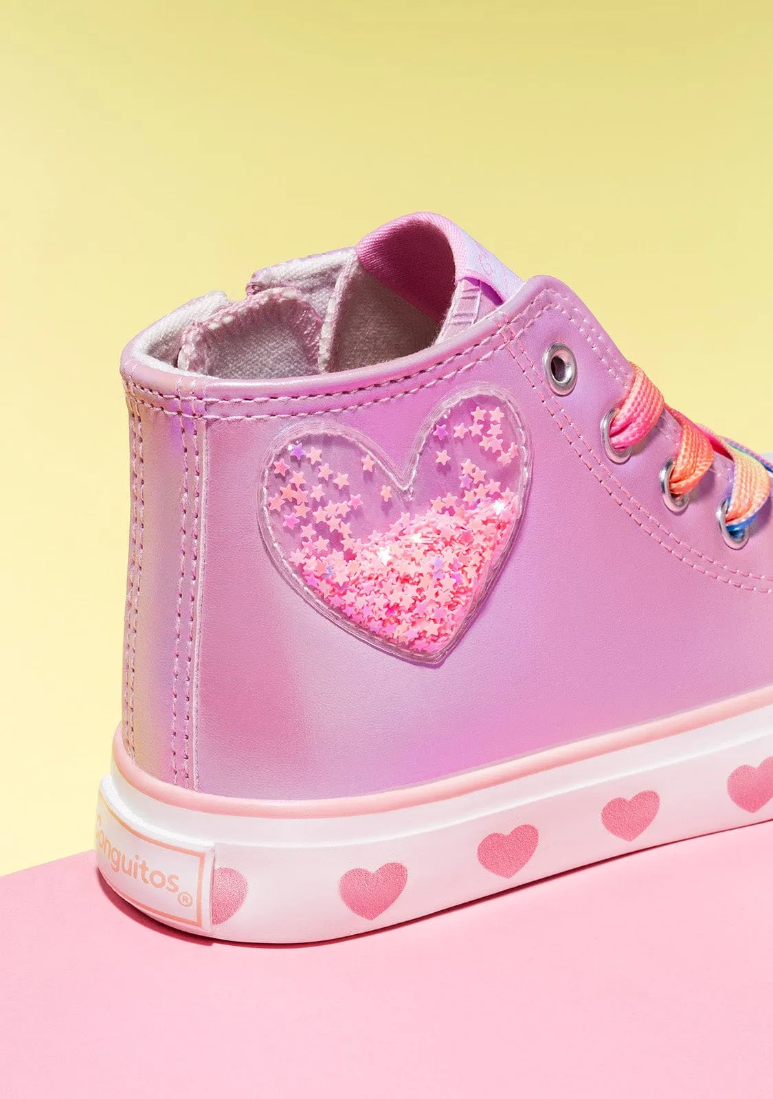 Iridescent Pink Heart Hi-Top Sneakers